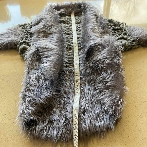 BOLERO CARDIGAN WOOL BLEND GREY KNIT FUZZY 3/4 SLEEVE SHAWL COLLAR SMALL - Picture 6 of 13